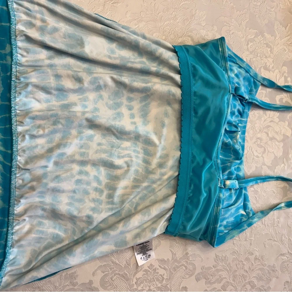 Lands’ End Modest  Blouse‎ Style Tank Tankini Swimsuit Top Size 10 Blue Tie Dye